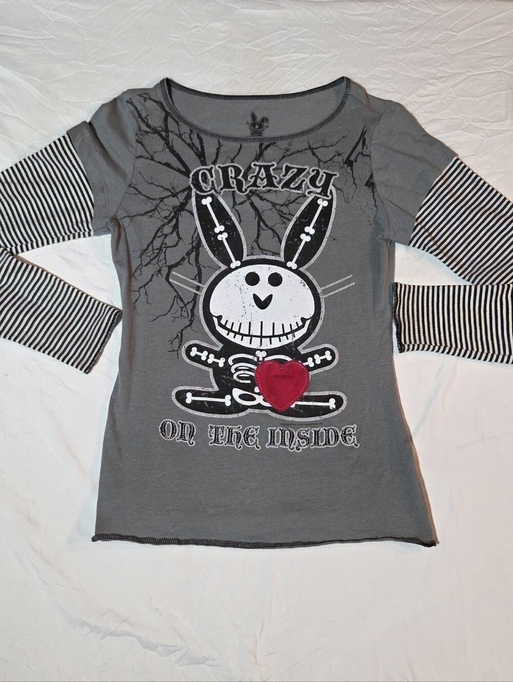 Vintage It's Happy Bunny Crazy On The Inside Skelanimals Long Sleeve - Medium